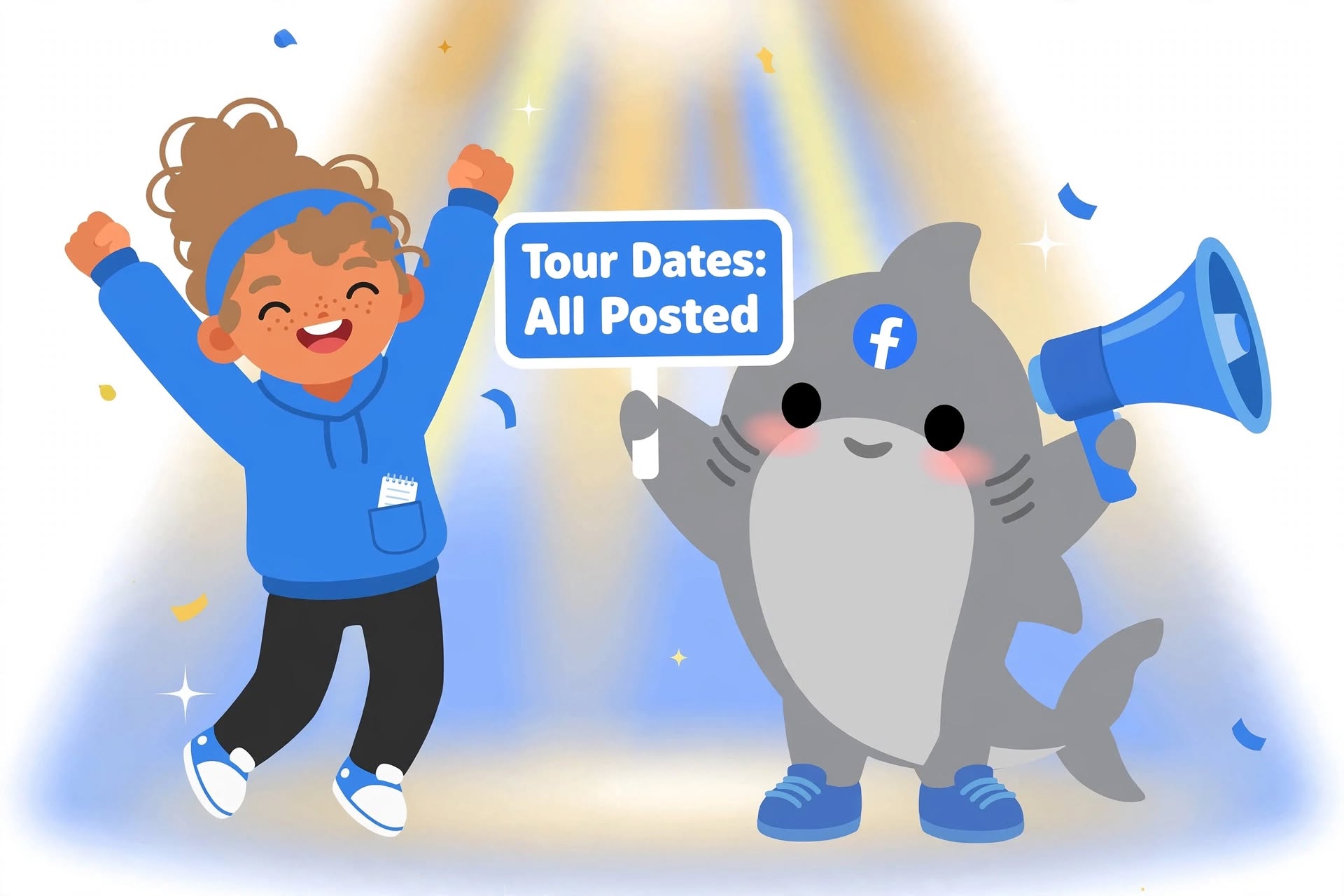 GroupBlaster mascot illustration for Creators and event hosts: Tour Dates and Launches Without the Grind