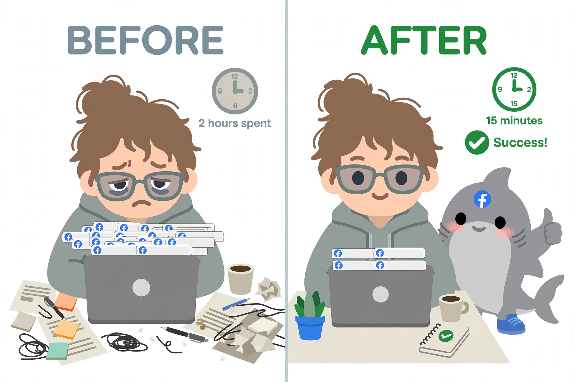 GroupBlaster mascot illustration for Marketplace sellers: Post to Every Buy-and-Sell Group in Minutes