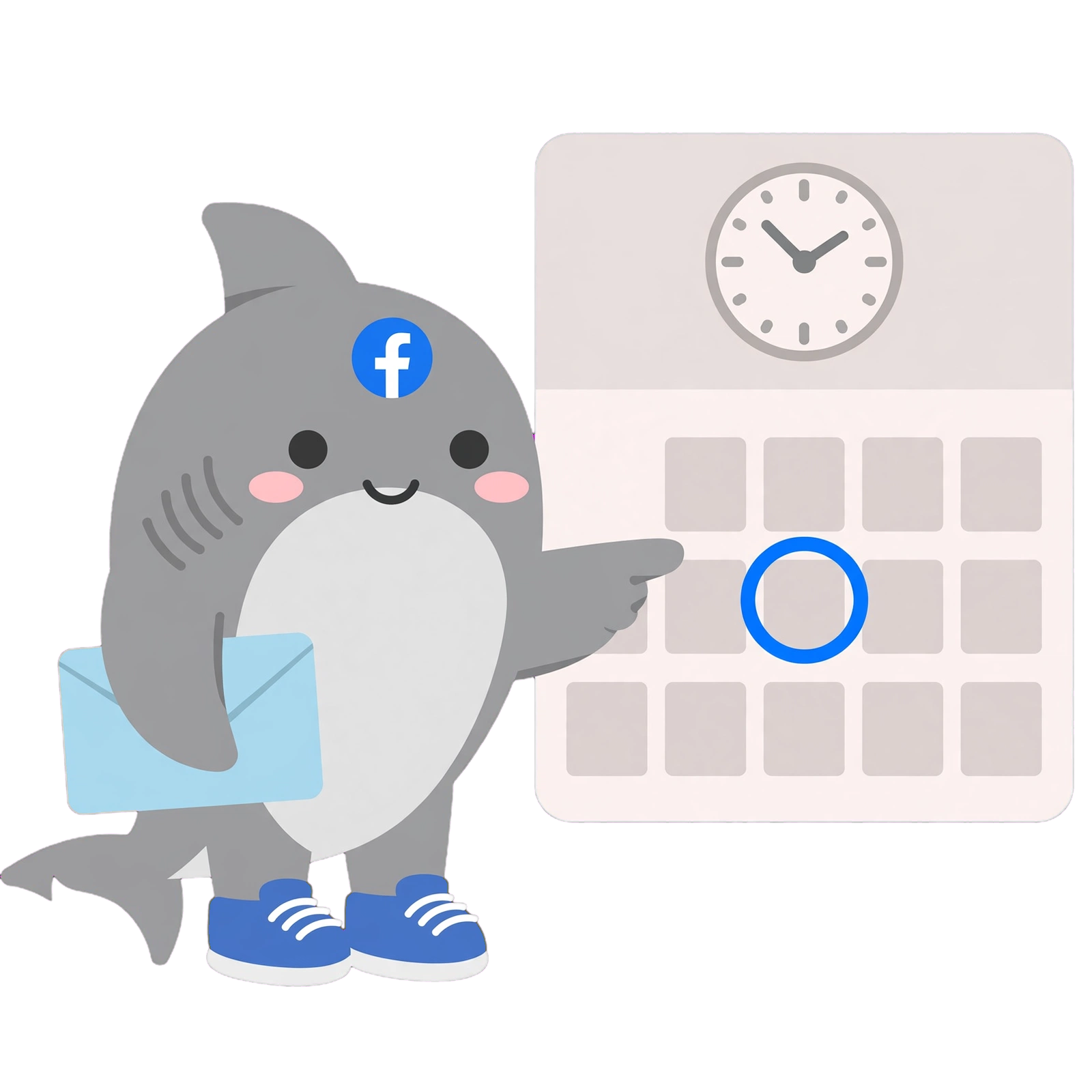 GroupBlaster shark mascot: Automate your daily posting schedule